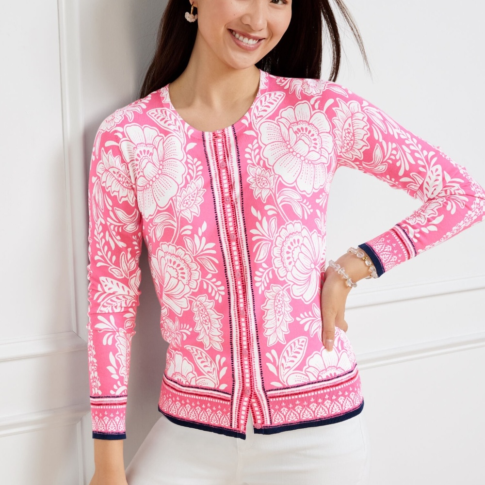 Talbots Pink Woodcut Cardigan sz 2XP NWT